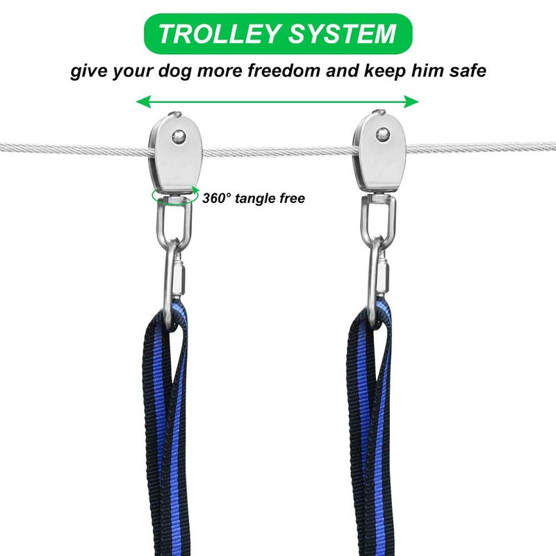 XiaZ 100ft Dog Tie Out Cable with 8 Ft Nylon Bungee Runner, Protects Trees for Outdoor Use - Image 3